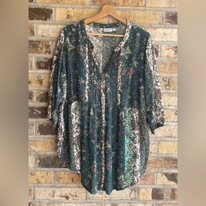 5 for $25🔥Avenue Teal Watercolor Paisley Colorblock Floral Tunic Size 14